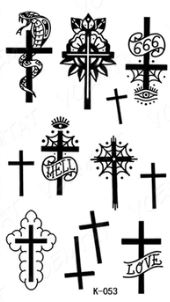 Tattoo kruis - willaert, verkleedkledij, carnavalkledij, carnavaloutfit, feestkledij, kamping kitch, bal marginaal, tattoo, sleeve